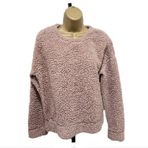 Sherpa Shirt Womens Sm Teddy Mauve Pink Slouchy Baggy Cozy Pullover Modest Comfy